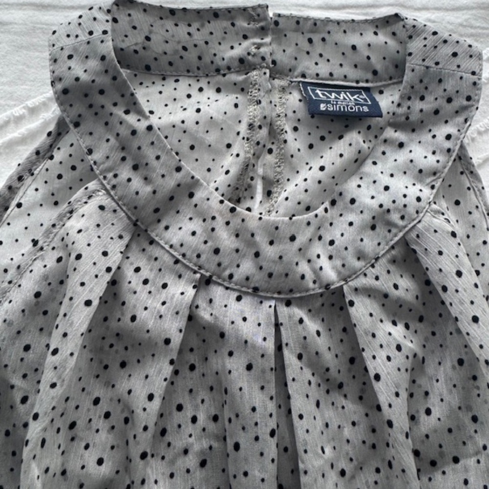 Twik - Chiffon Cami Grey & Black Velvet Polka Dots - M